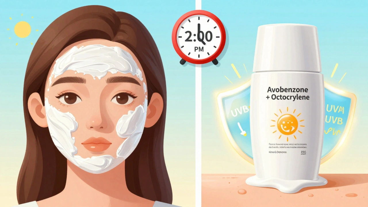 Side-by-side comparison: white mineral sunscreen on skin vs. invisible chemical sunscreen blocking UV rays.