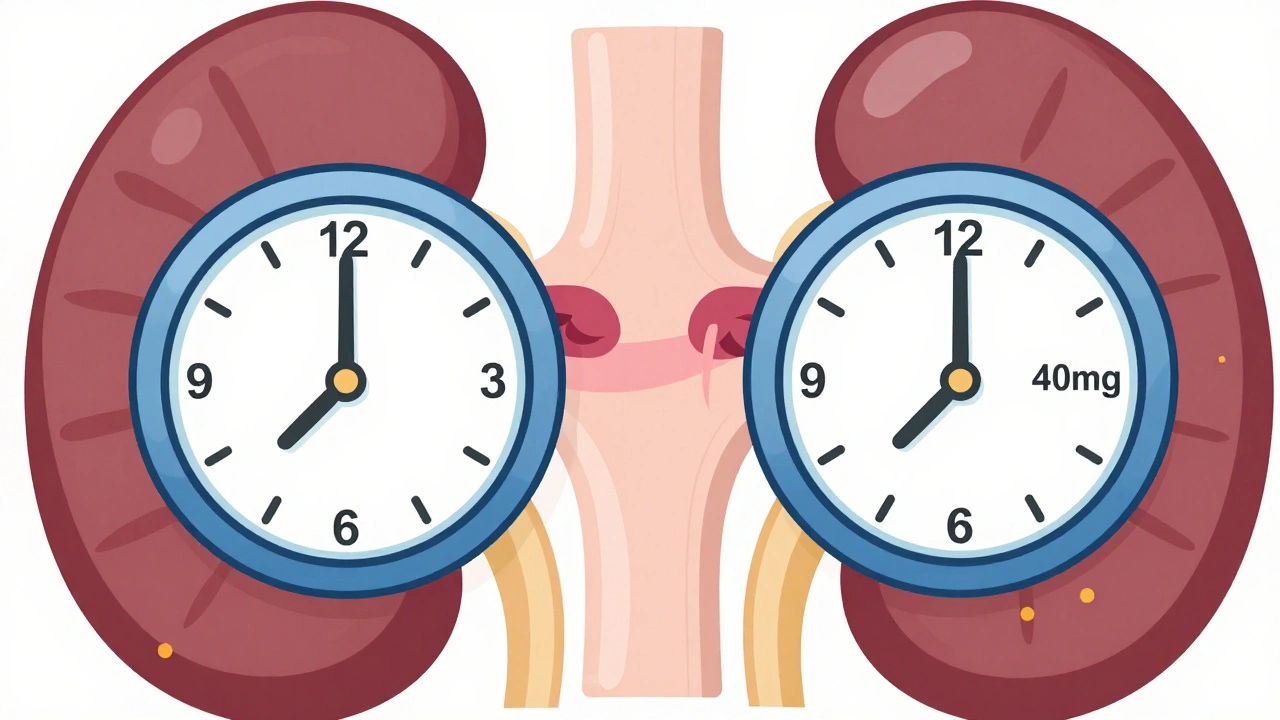 Split diuretic dosing at 8 a.m. and 2 p.m. showing steady fluid removal and stable potassium levels.