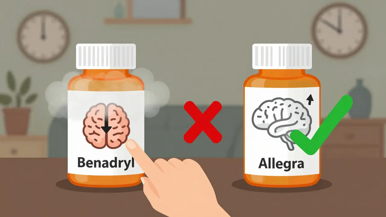 Two pill bottles side by side: one with a foggy brain and red X, the other with a clear brain and green checkmark.