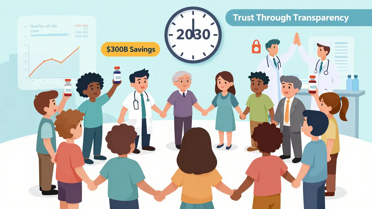 Diverse patients united with biosimilars, supported by data and healthcare providers.