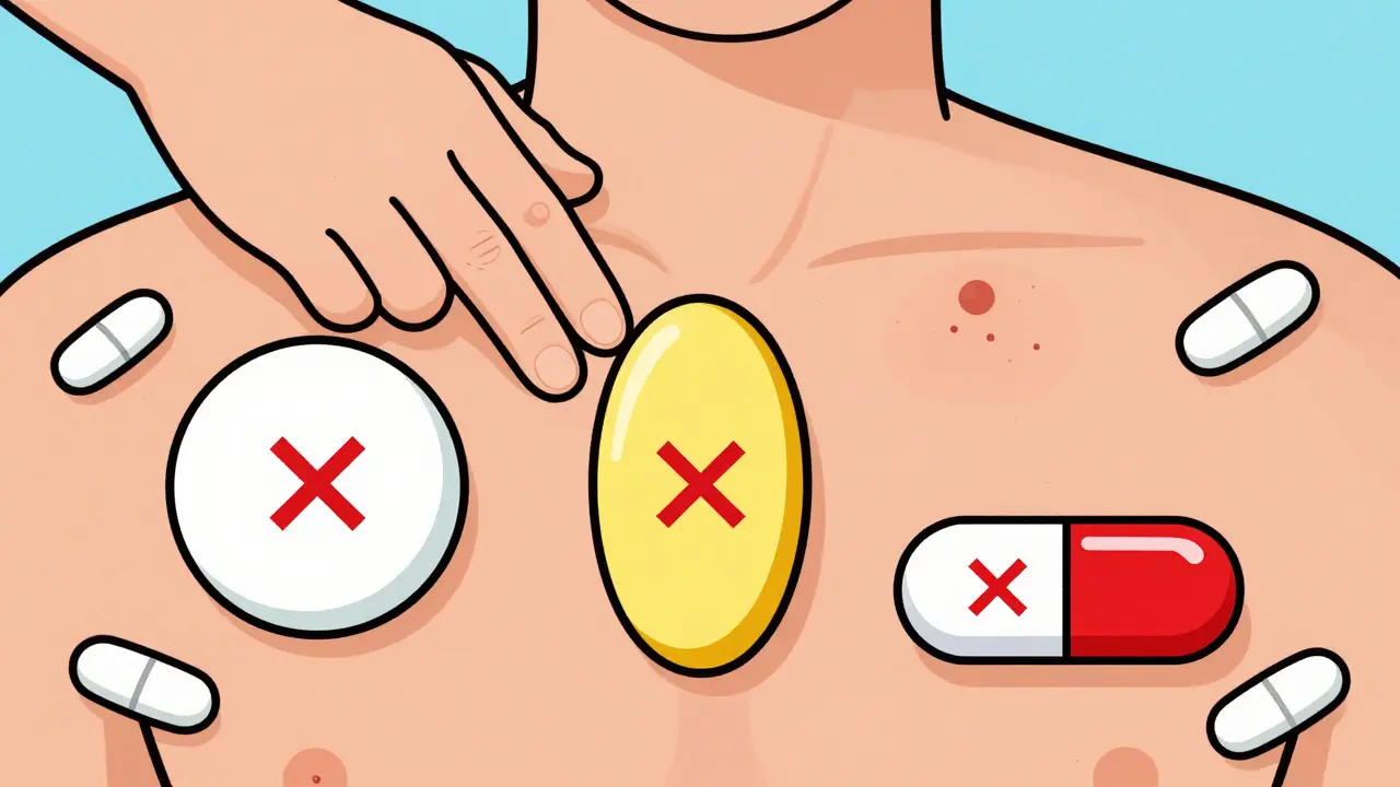 Three pills causing hives on person's skin while scratching