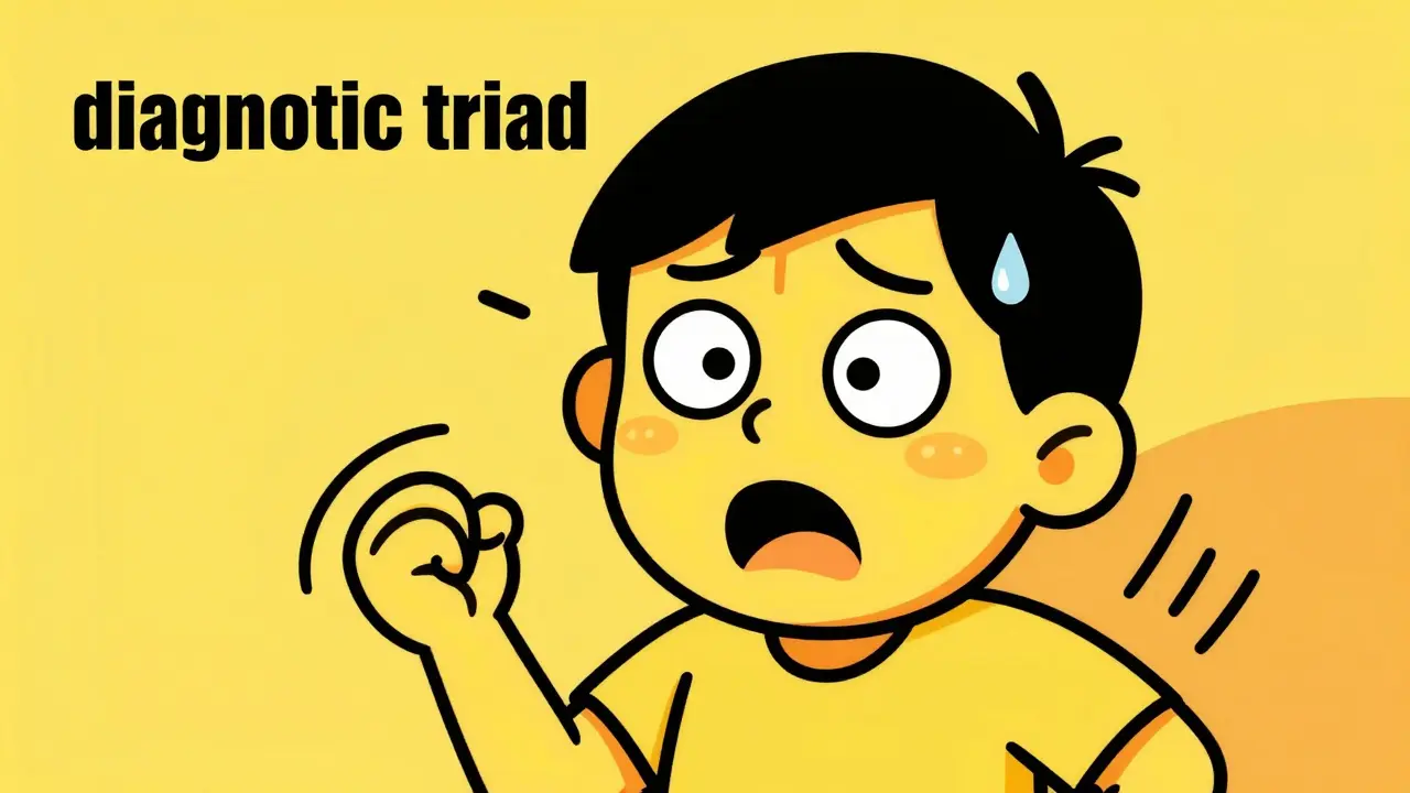 Cartoon depicting a person with shaking limbs, sweating, and a confused expression.