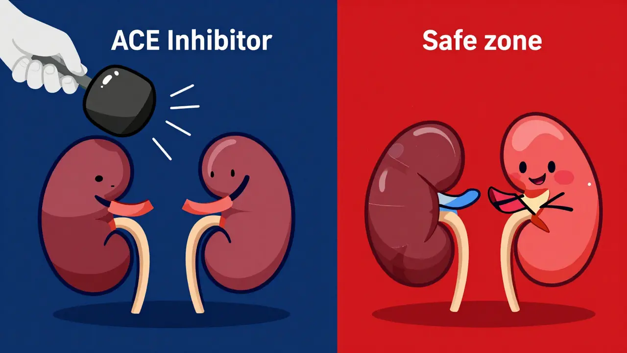 Comparison of bilateral renal artery stenosis with two failing kidneys versus unilateral stenosis with one healthy kidney.