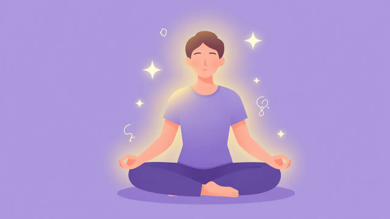 Person in a meditative pose with a golden glow symbolizing a positive mental approach.