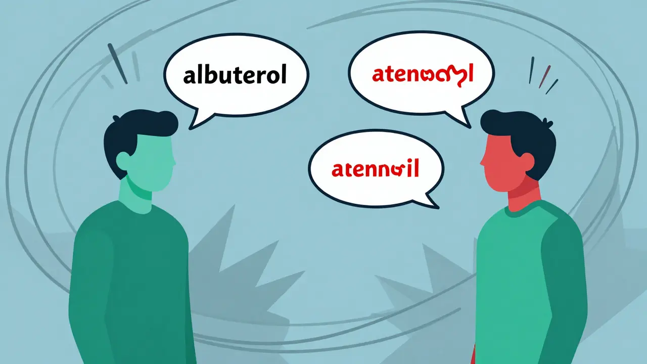 Abstract figures communicating with distorted speech bubbles in a hospital