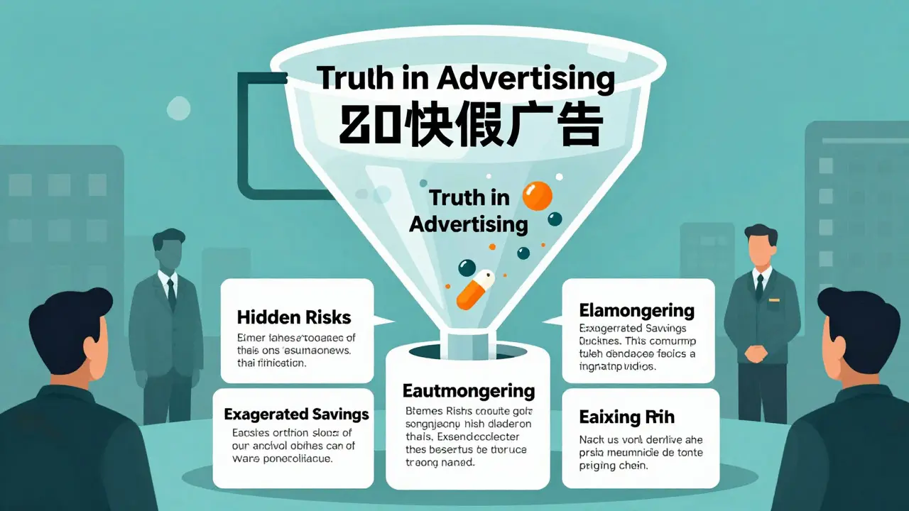Graphic showing truth in advertising filtering out deceptive drug claims