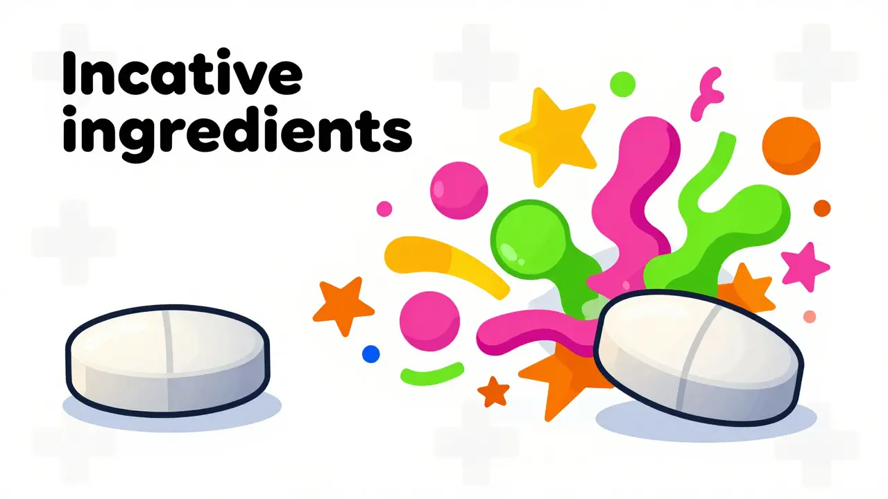 Cartoon showing invisible fillers inside a generic pill
