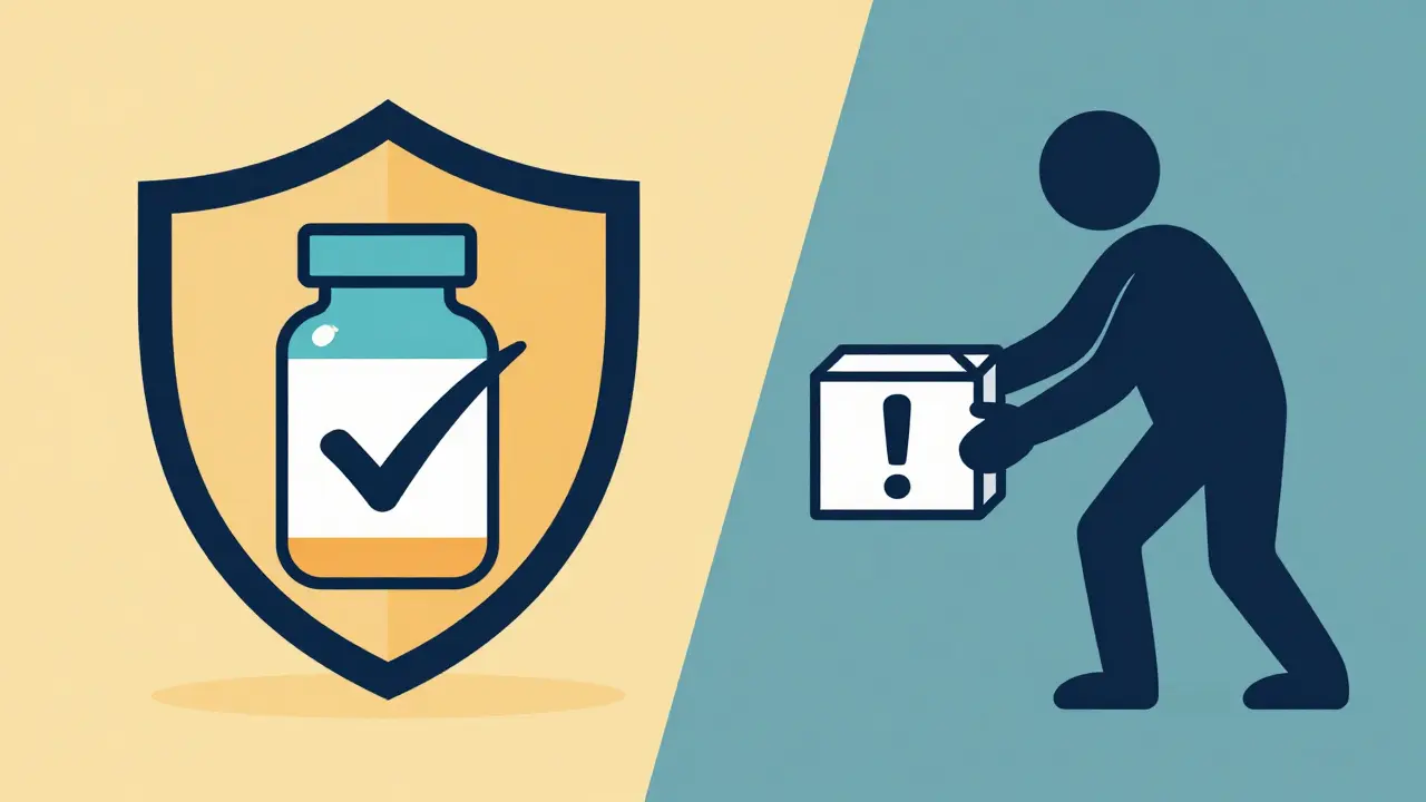 Conceptual illustration of safe vs unsafe online pharmacies