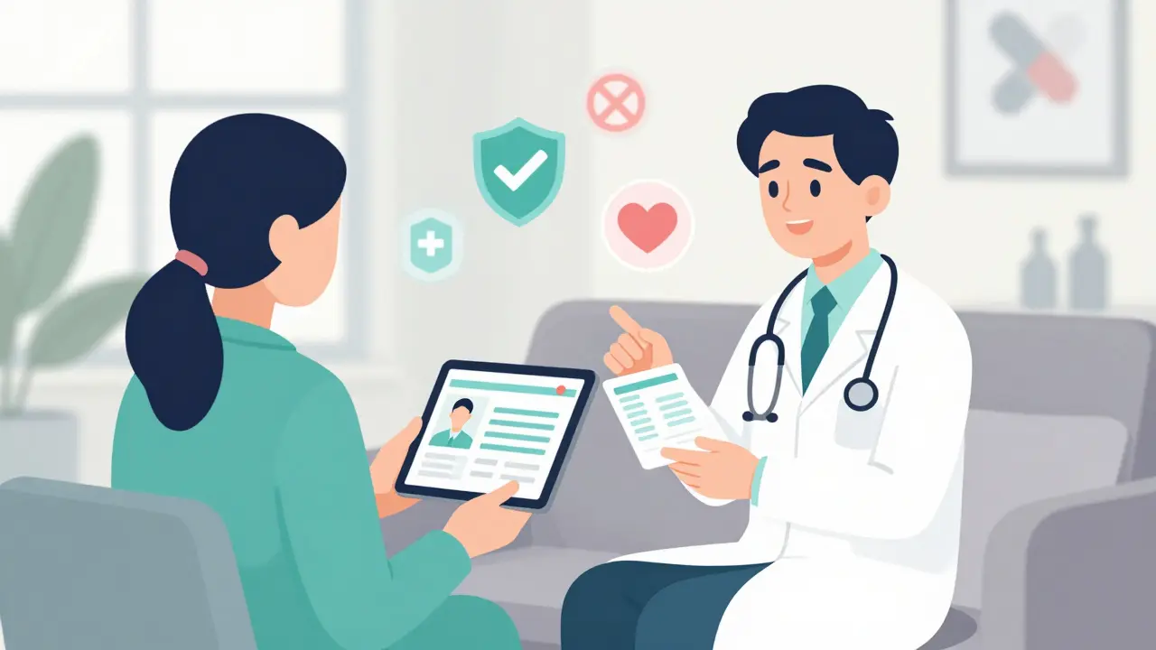 Patient having a secure telehealth video consultation with a doctor for a prescription.