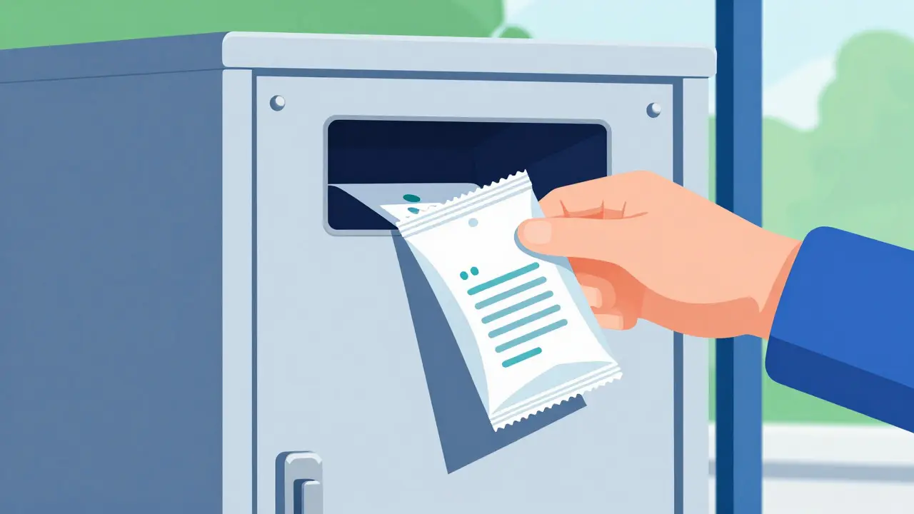 Hand dropping medication into secure drop box